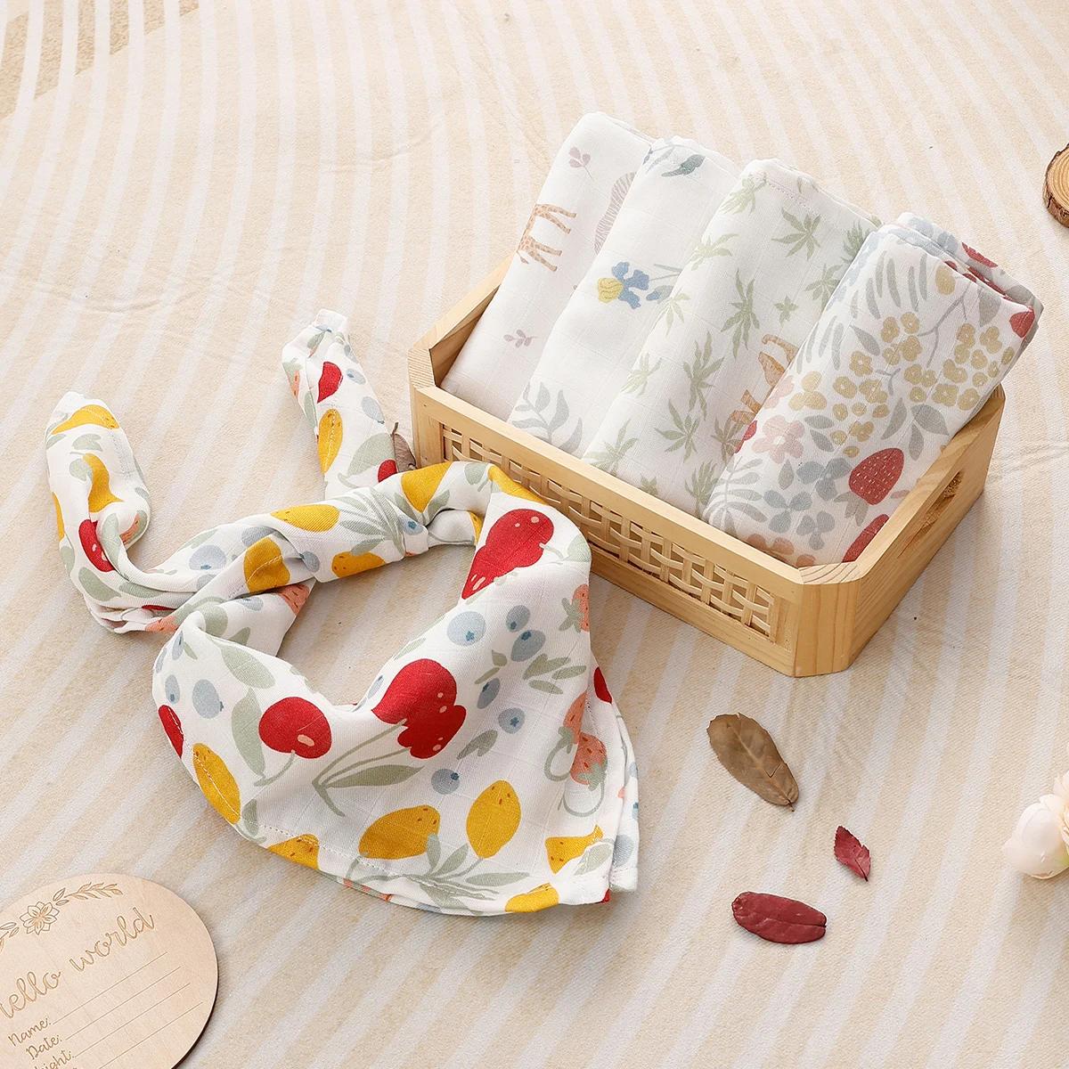 Pack 5 pièces bavoir bébé bambou coton mousseline - Tissu antibactérien rot nouveau-né doux