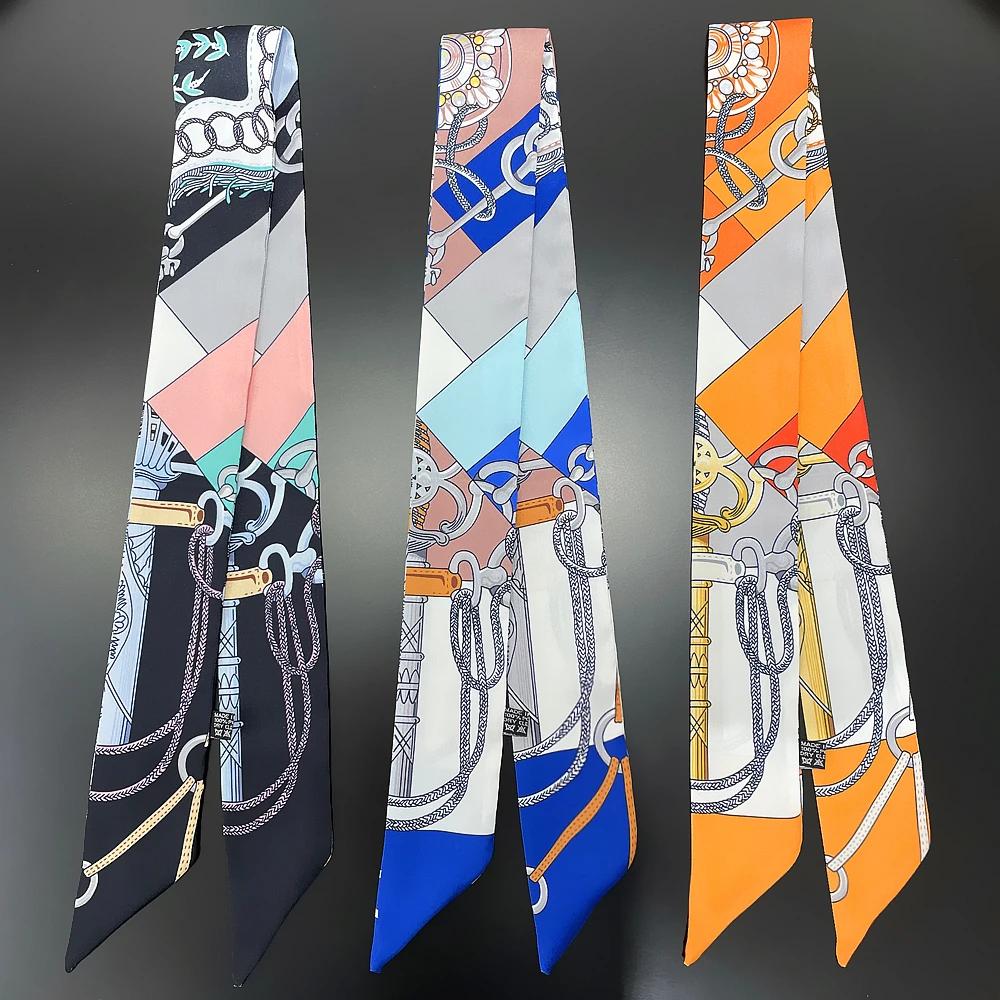 Foulard en soie sergé pour femmes, nouveau Design de marque de luxe, bandeau à la mode, sac pour cheveux slim, Foulard, 2024