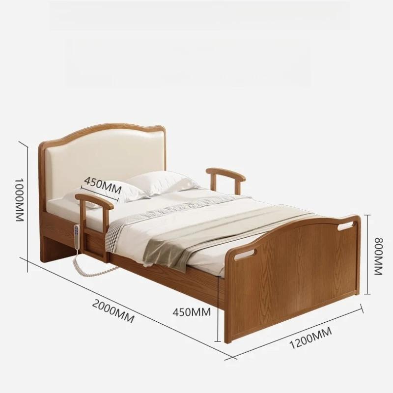 Lit d'assistance électrique en bois pour personnes âgées, lit de soins à domicile multifonctionnel réglable avec matelas et barrière de sécurité, mobilier de chambre