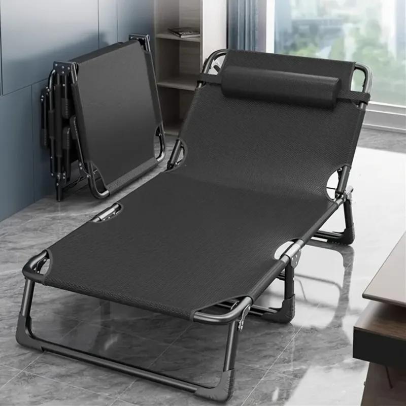 Lit pliant portable d'extérieur et chaise longue avec appui-tête