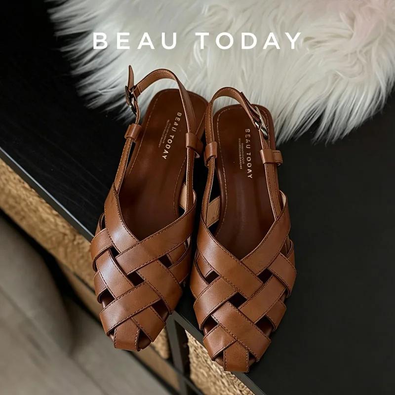 BEAUTODAY – sandales gladiateur en cuir de vache pour femmes