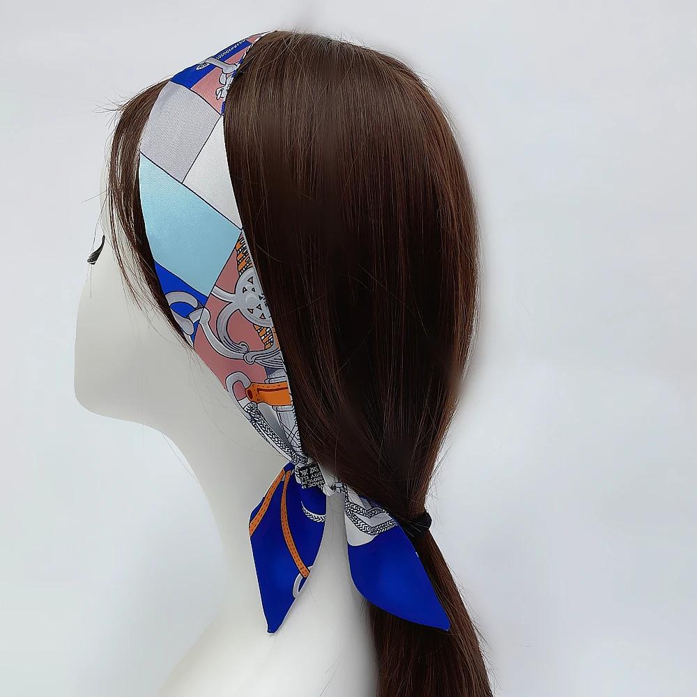 Foulard en soie sergé pour femmes, nouveau Design de marque de luxe, bandeau à la mode, sac pour cheveux slim, Foulard, 2024