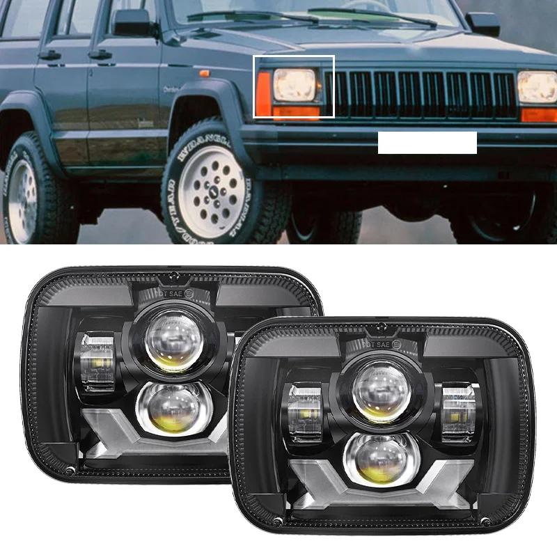 90W 7x6 ''5X7" phare LED étanche blanc DRL ambre clignotant pour Jeep YJ Cherokee XJ camions H4