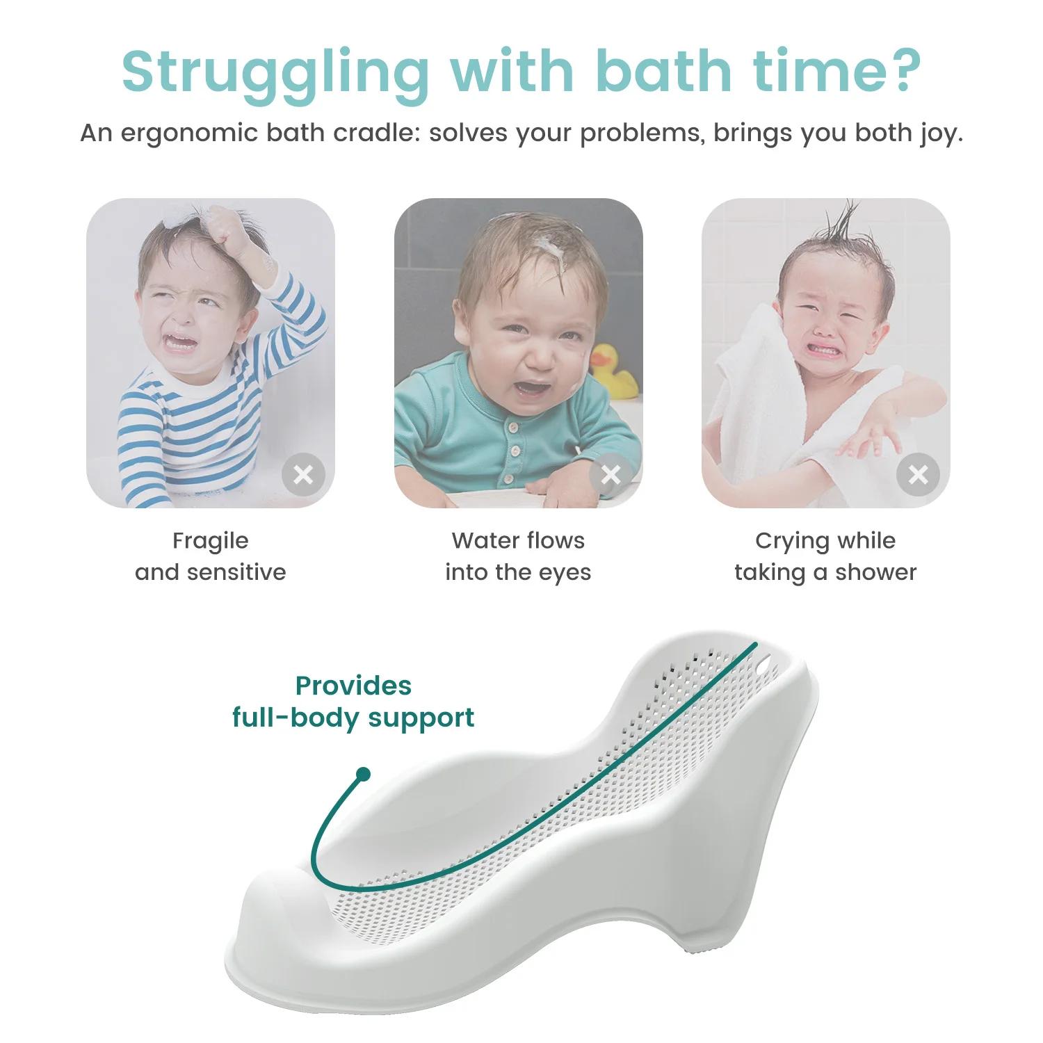 Support de bain doux pour bébés nouveau-nés - Siège de bain ergonomique, facile à nettoyer et confortable, antidérapant, avec design à séchage rapide