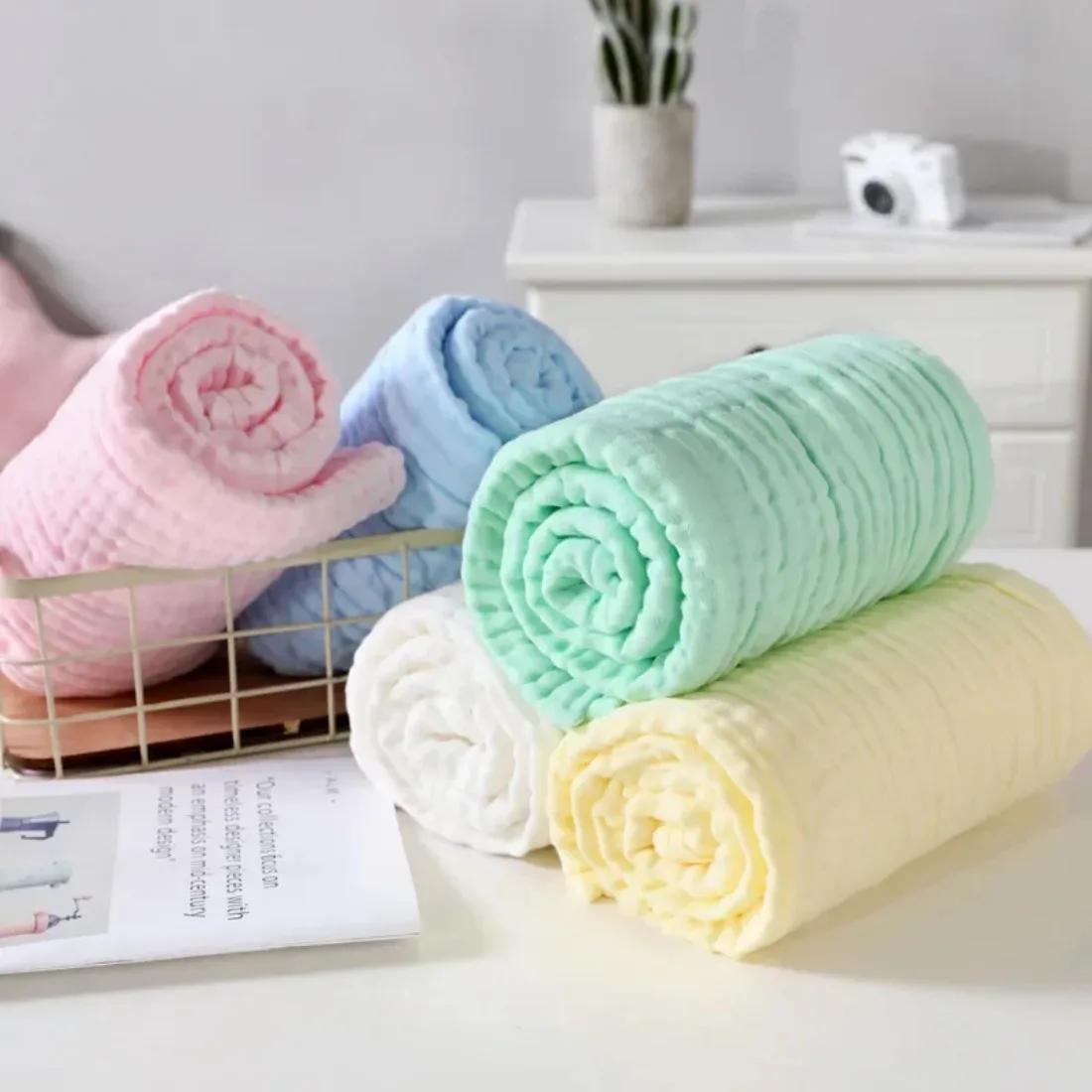 Serviette de bain bébé 6 couches coton - Lange emmaillotage mousseline bulles 105x105cm