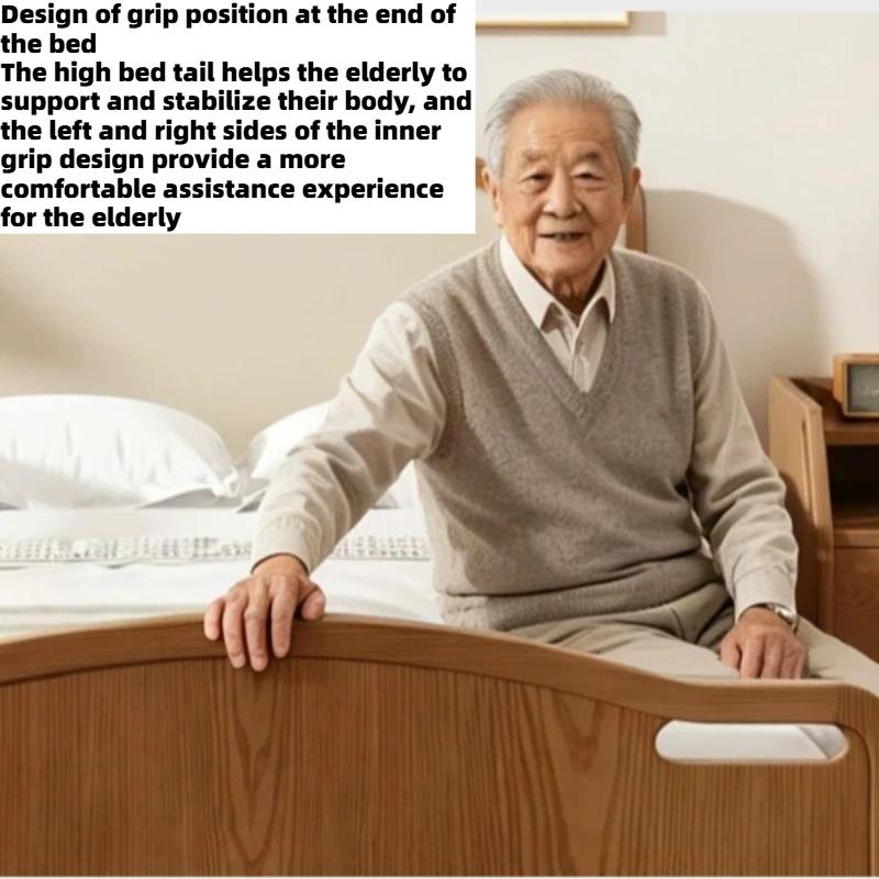 Lit d'assistance électrique en bois pour personnes âgées, lit de soins à domicile multifonctionnel réglable avec matelas et barrière de sécurité, mobilier de chambre