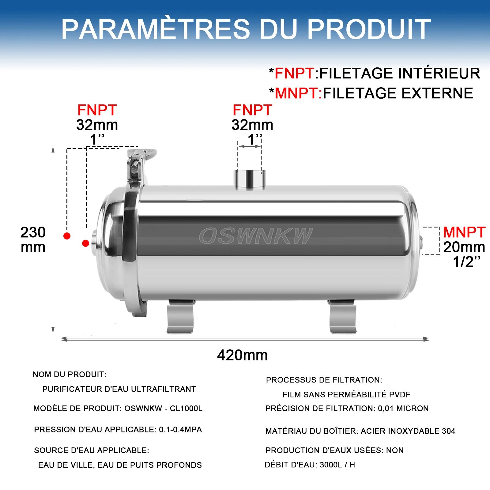 Purificateur d'eau d'ultrafiltration pour toute la maison PVDF à grand débit