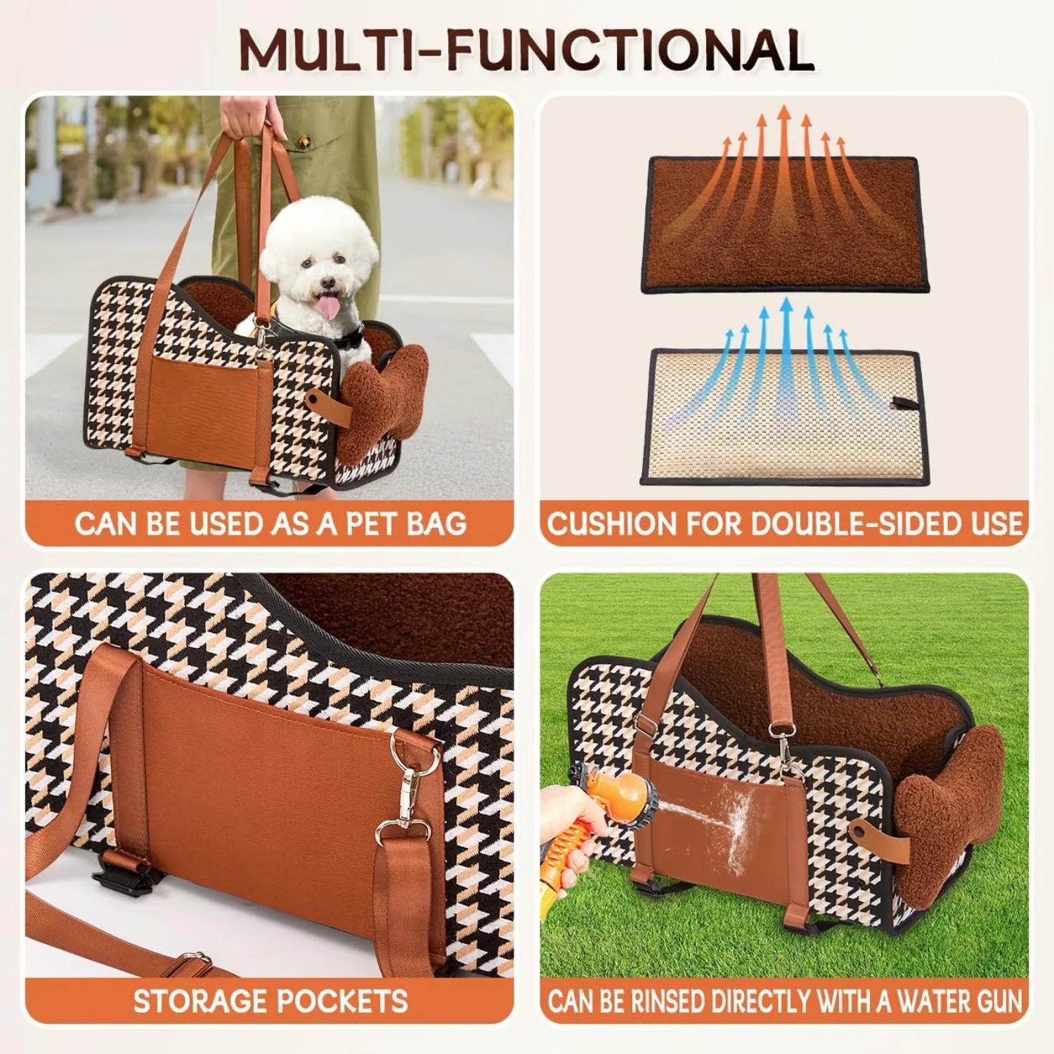 Siège rehausseur pour animaux de compagnie pour accoudoir de voiture, lit pour chien pour console centrale, transporteur de sécurité pour petits chiens