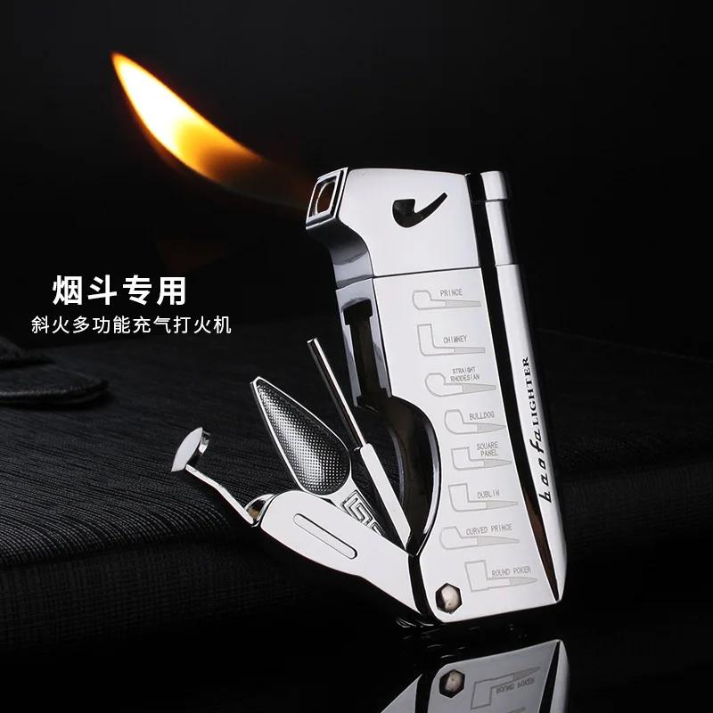 Briquet en métal en forme de pipe, élégant et rechargeable avec flamme latérale, briquet à cigarette avec pipe intégrée, cadeau festif