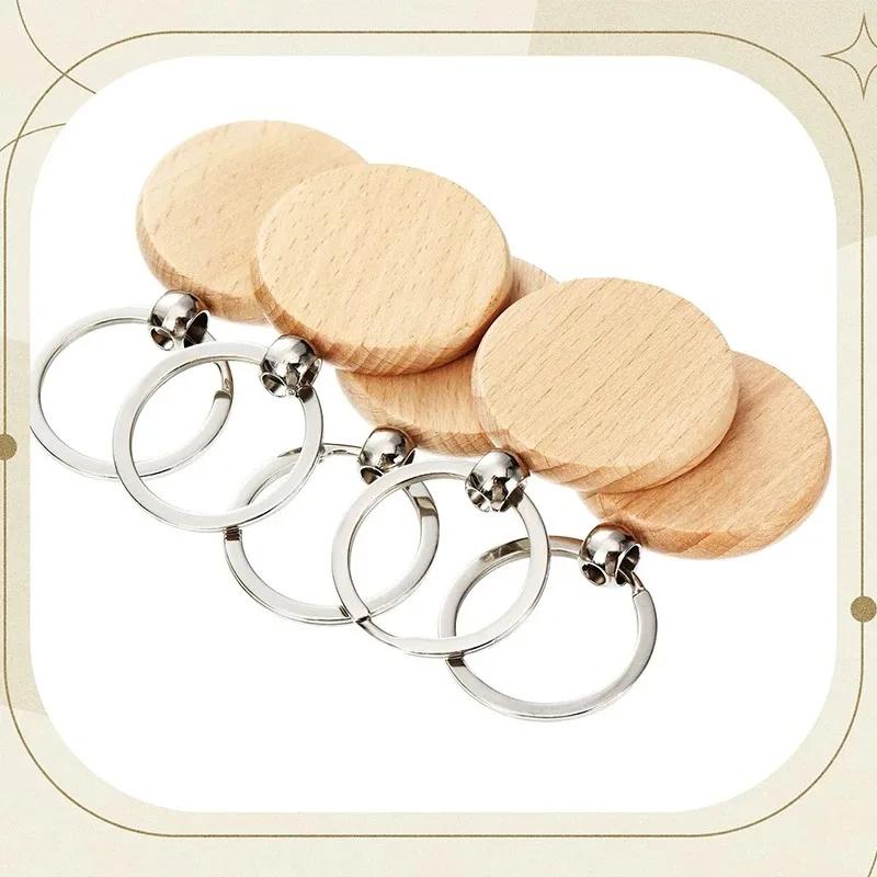 Porte-clés rond en bois, 100 pièces, porte-clés Portable en hêtre