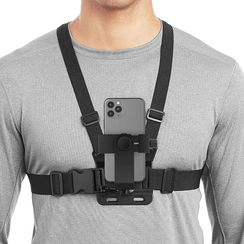1 PC support de pince de téléphone réglable avec support de Fixation de sangle de poitrine pour appareil photo de Sport appareil photo de téléphone portable support noir accessoire