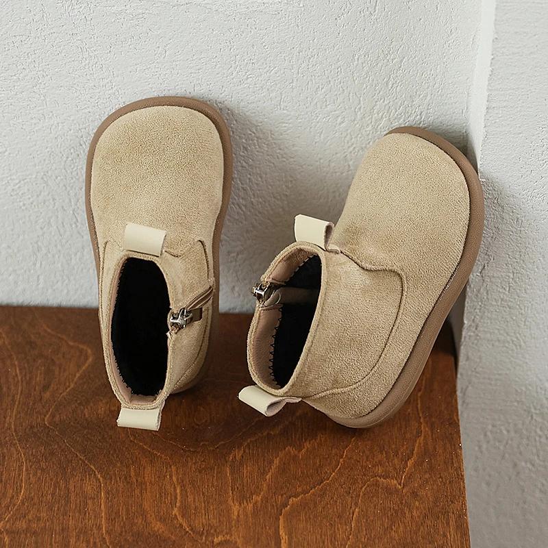 Bottes enfants automne hiver anti-dérapantes - Chaussures Oxford daim peluche pour garçons et filles