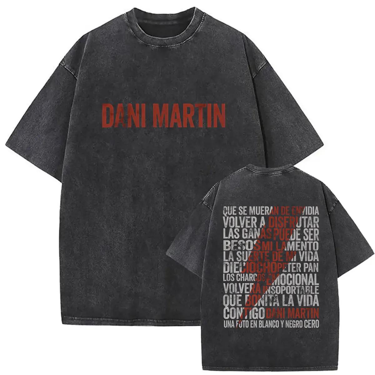 Rappeur Dani Martin Lo Que Me De La Gana Tour 2025 Vintage lavé t-shirts hommes femmes Pop Fans mode vêtements surdimens
