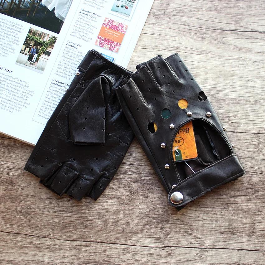 Gants de conduite demi-doigt en cuir pour femmes