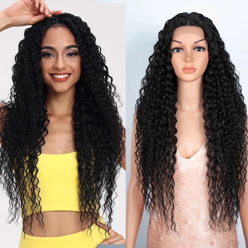 Perruque Lace Front Wig synthétique bouclée longue de 30 pouces, perruque de Cosplay ombrée brune HD