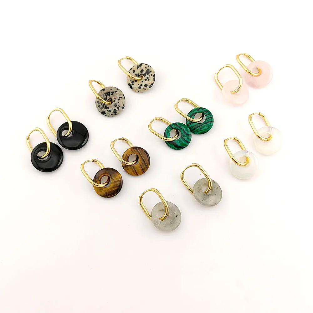 Boucles d'oreilles créoles en acier inoxydable et pierre naturelle pour femmes