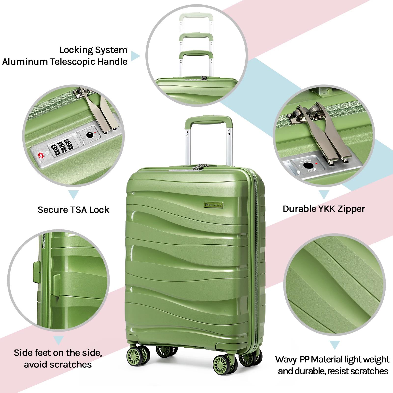 Ensembles de valises à main Melalenia, valise à coque rigide en PP extensible avec roulettes