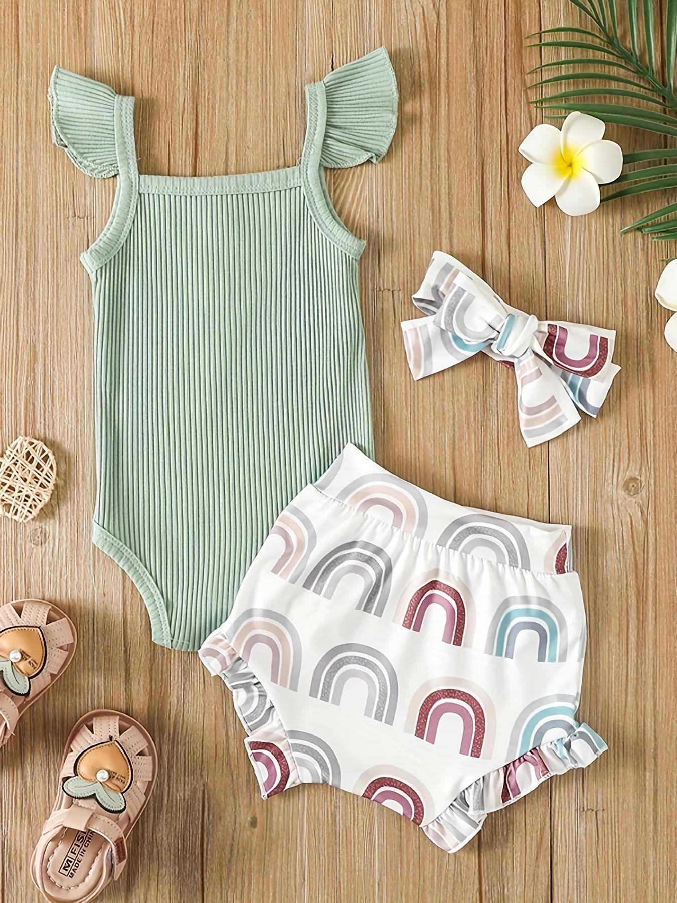 Ensemble de vêtements d'été pour nouveau-né fille, costume en fibre de carbone, short imprimé, vêtem