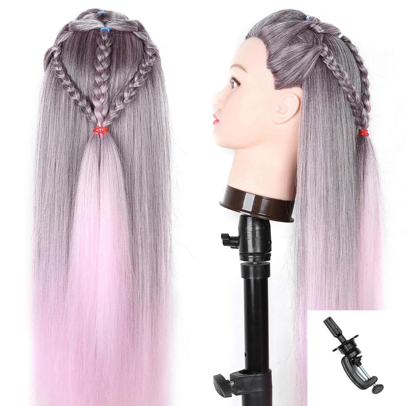 Modèle de tête de mannequin avec cheveux synthétiques longs, tête de mannequin tête de formation de