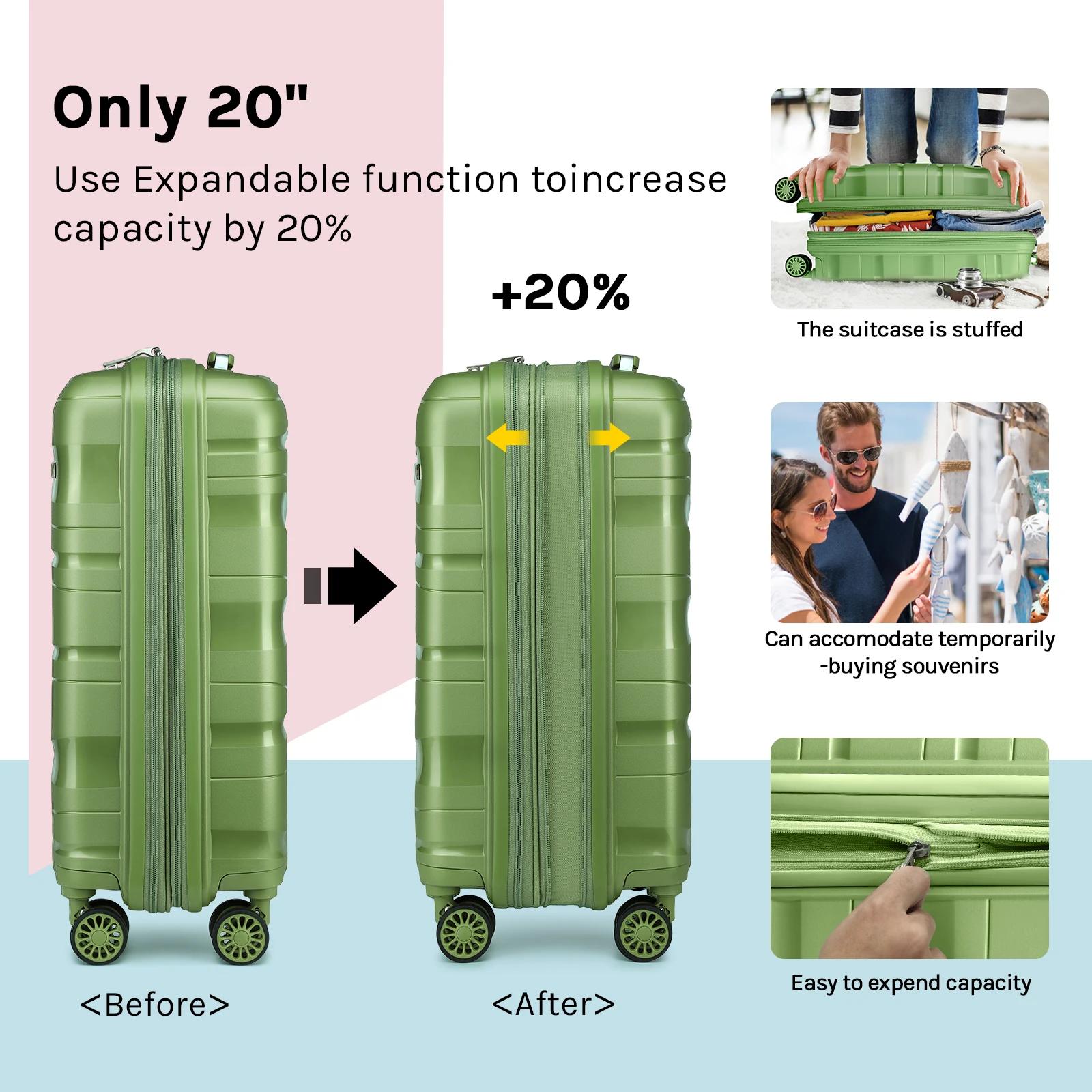 Ensembles de valises à main Melalenia, valise à coque rigide en PP extensible avec roulettes