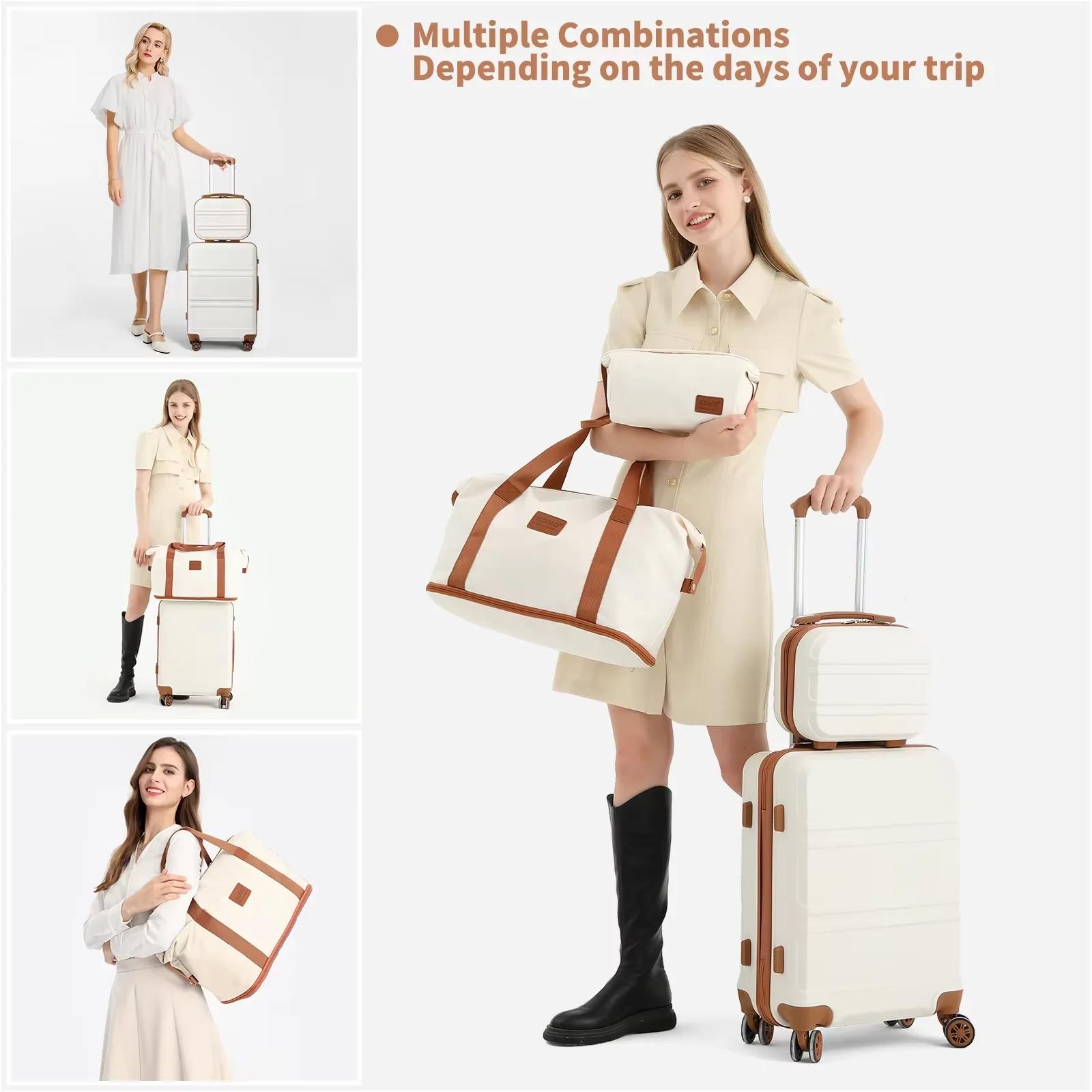 Valise trolley KONO ABS + PC 4 roues jumelles avec serrure TSA (2/4/6 pièces) – Coque rigide légère