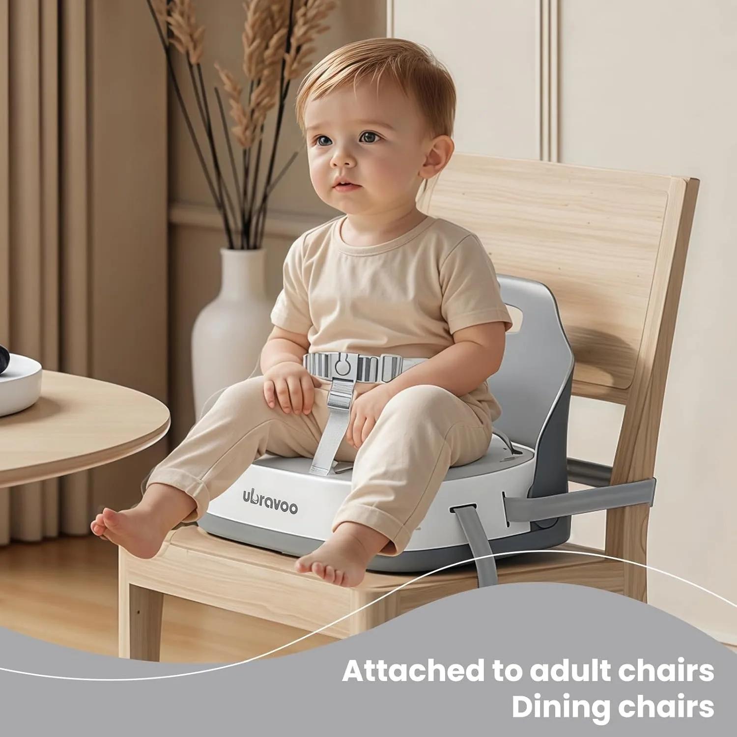 Siège rehausseur portable pour enfants, chaise haute de salle à manger avec harnais de sécurité à 3