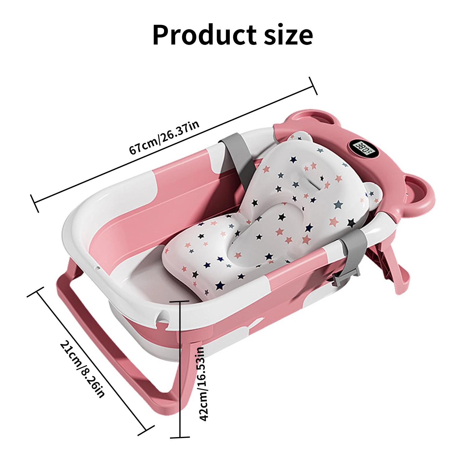 Baignoire pliable avec thermomètre intégré, support antidérapant, matériaux durables, tapis de bain
