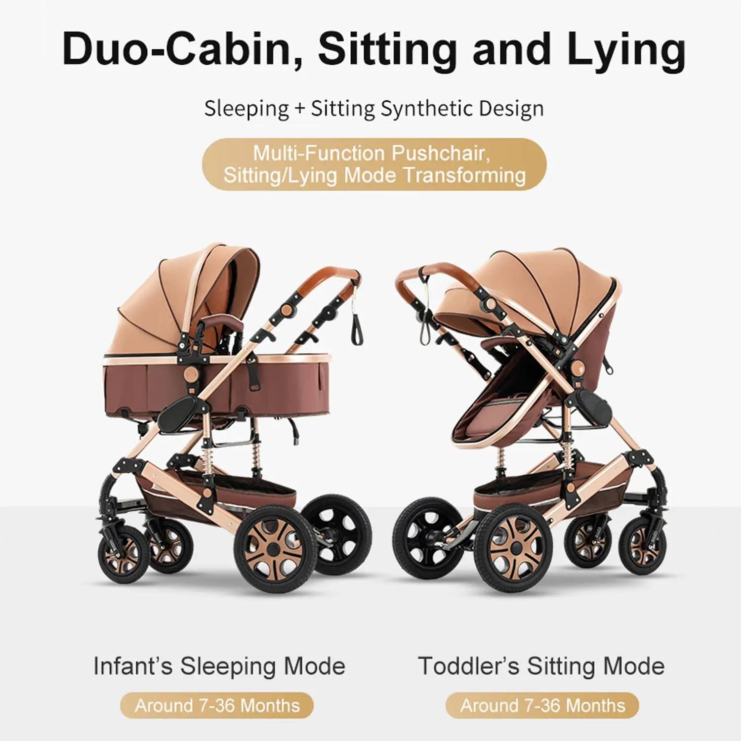 Siège auto combiné pour poussette bébé – Poussette pour bébé avec lit de transport, landau pliable e