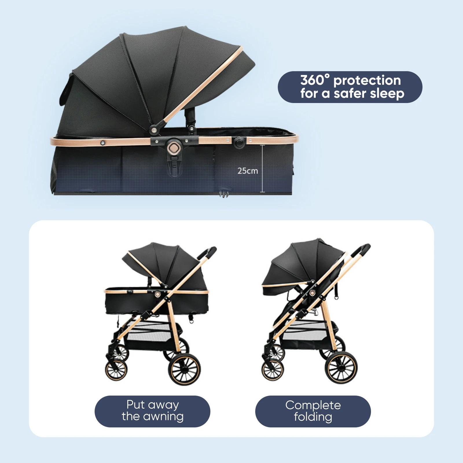 Poussette bébé luxueuse Portable voyage landau pliable landau siège réversible bidirectionnel nouvea
