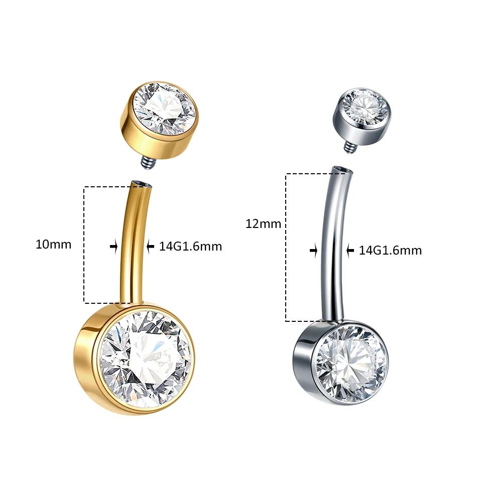 5/10 pièces anneau de nombril en titane 14G 6mm 8mm 10mm 12mm bijoux de perçage de ventre avec zirco