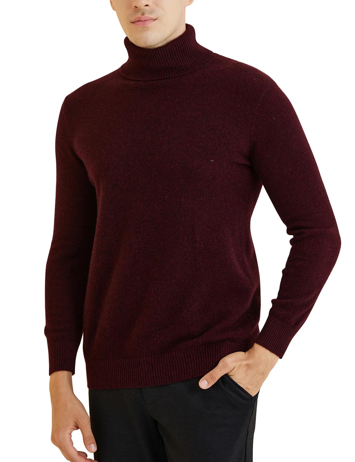 Pull en tricot pour hommes 100% laine mérinos col roulé pull en laine automne hiver chaud à manches