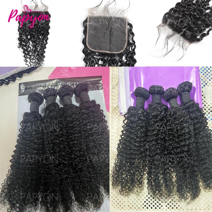 15A Paquets de cheveux bouclés birmans avec fermeture 4x4 paquets de vague profonde frontale cheveux