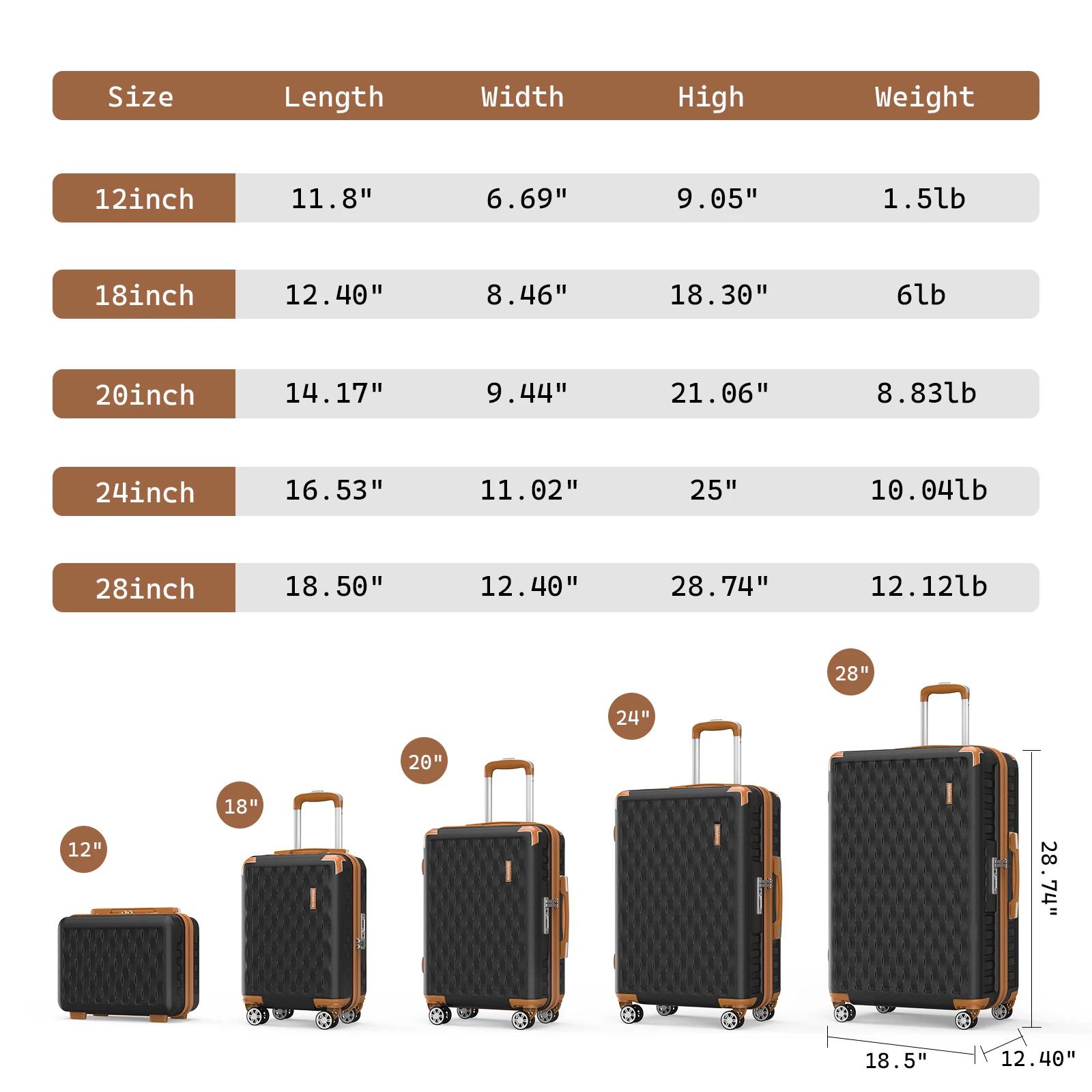 Bagage Melalenia, valise ABS à coque rigide avec serrure TSA avec roue rotative, bagage moyen léger