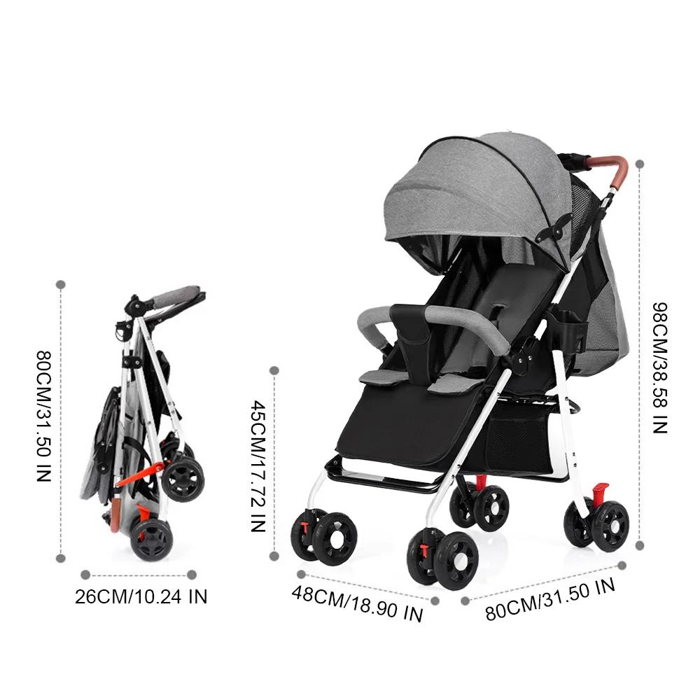 Poussette bébé pliable à une touche, 4 roues, légère, pour voyage, avec siège inclinable à plat, pli