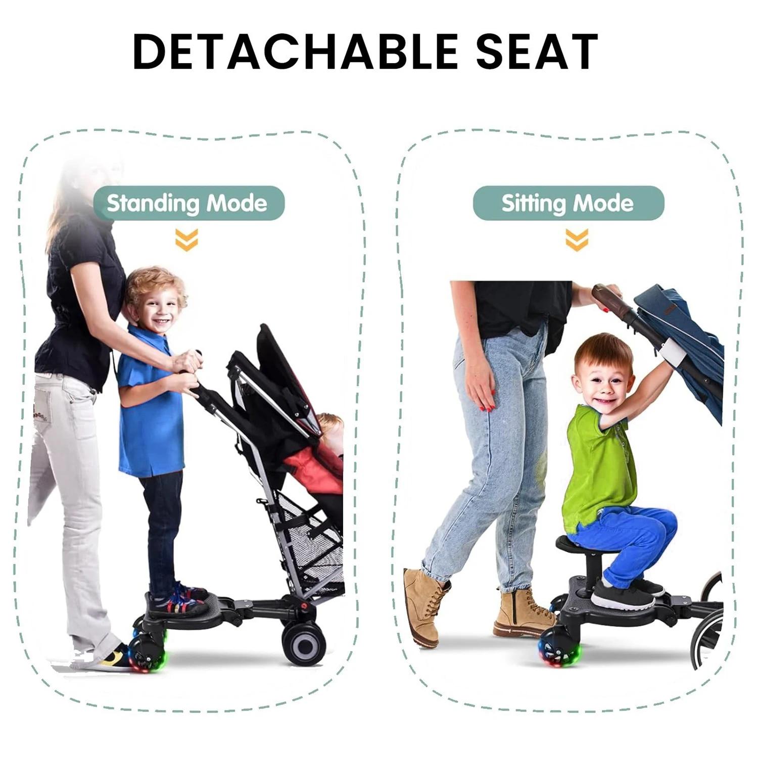 Adaptateur de pédale pour poussette avec siège et dossier amovibles 360° ° Roues rotatives, pédale