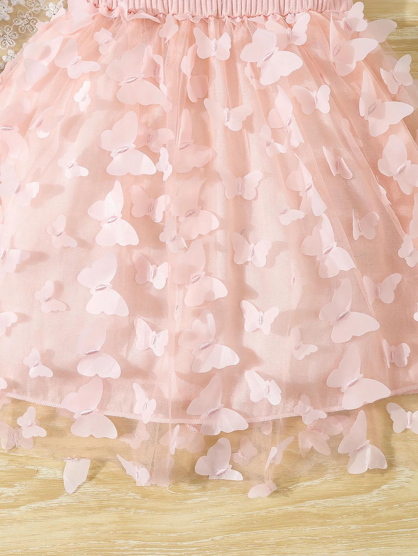 Vêtements d'été pour petites filles, robe camisole en maille avec décor papillon, robe de princesse