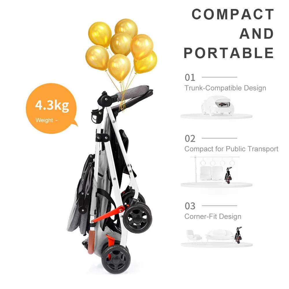 Poussette bébé robuste avec cadre en acier, siège inclinable à plat, panier de rangement extra large