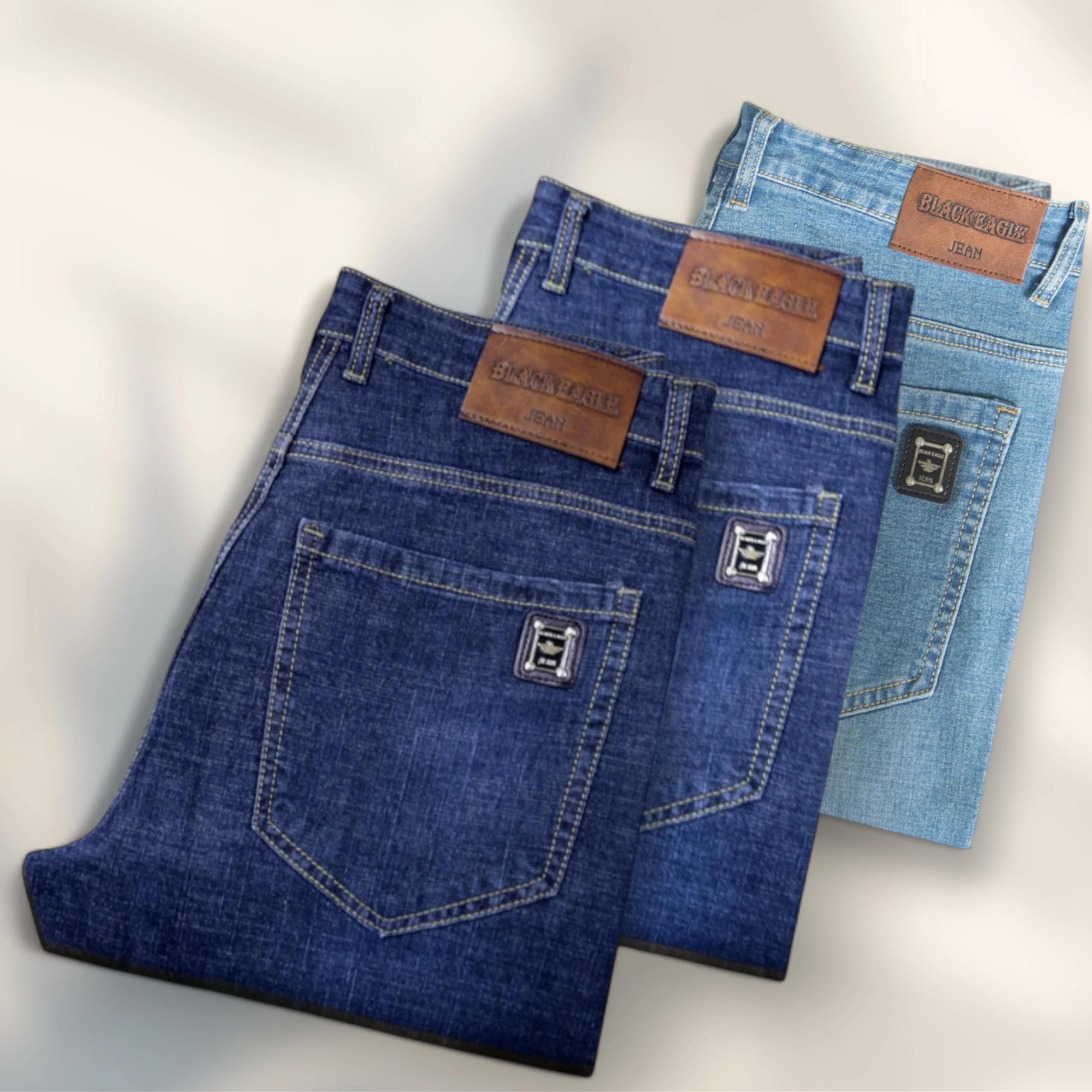 Pantalon en denim lavé Eagle pour homme, jean Span, coupe droite, véritable, noir, 1 + 1 + 1