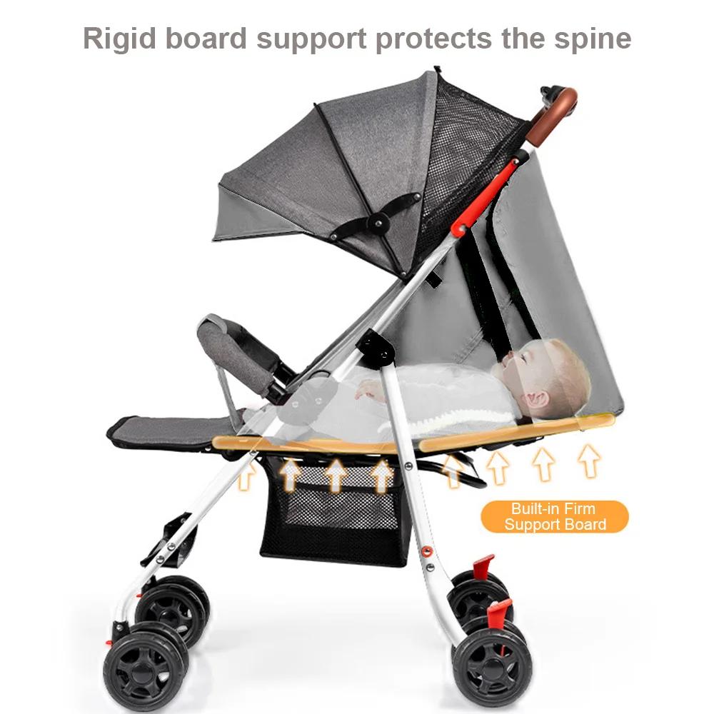 Poussette bébé pliable à une touche, 4 roues, légère, pour voyage, avec siège inclinable à plat, pli