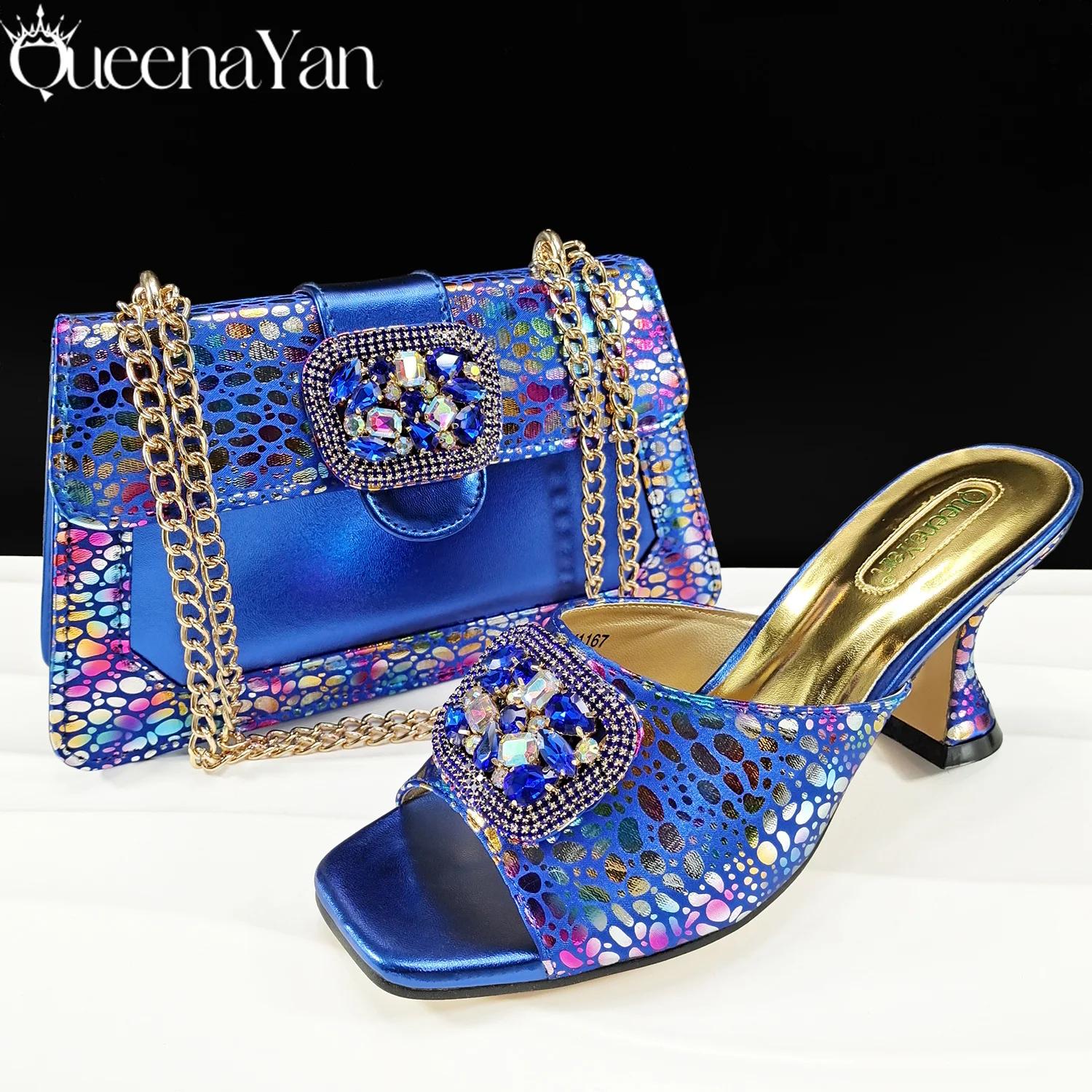 Chaussures et sacs au Design de mode italien, ensemble assorti, talons hauts à bout ouvert, strass d
