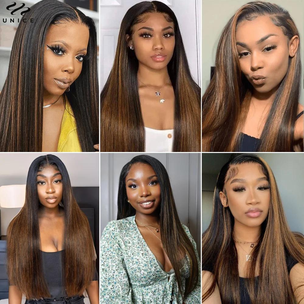 Mèches 3/4 naturelles lisses-UNice Hair, cheveux humains, balayage brun, tissage à coudre, lot de 1/