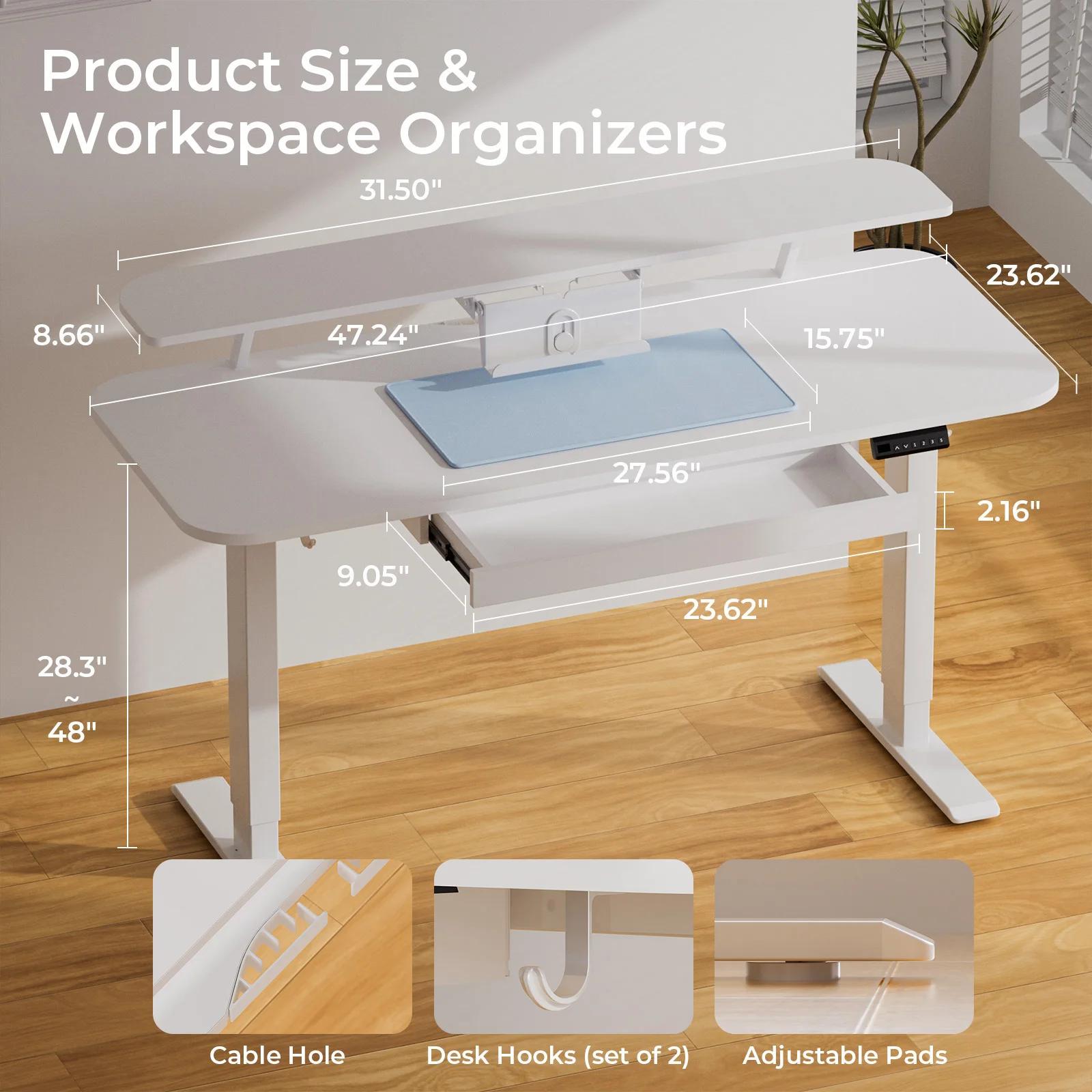 Bureau électrique sur pied avec égouts de proximité, bureau d'ordinateur ergonomique réglable, recom