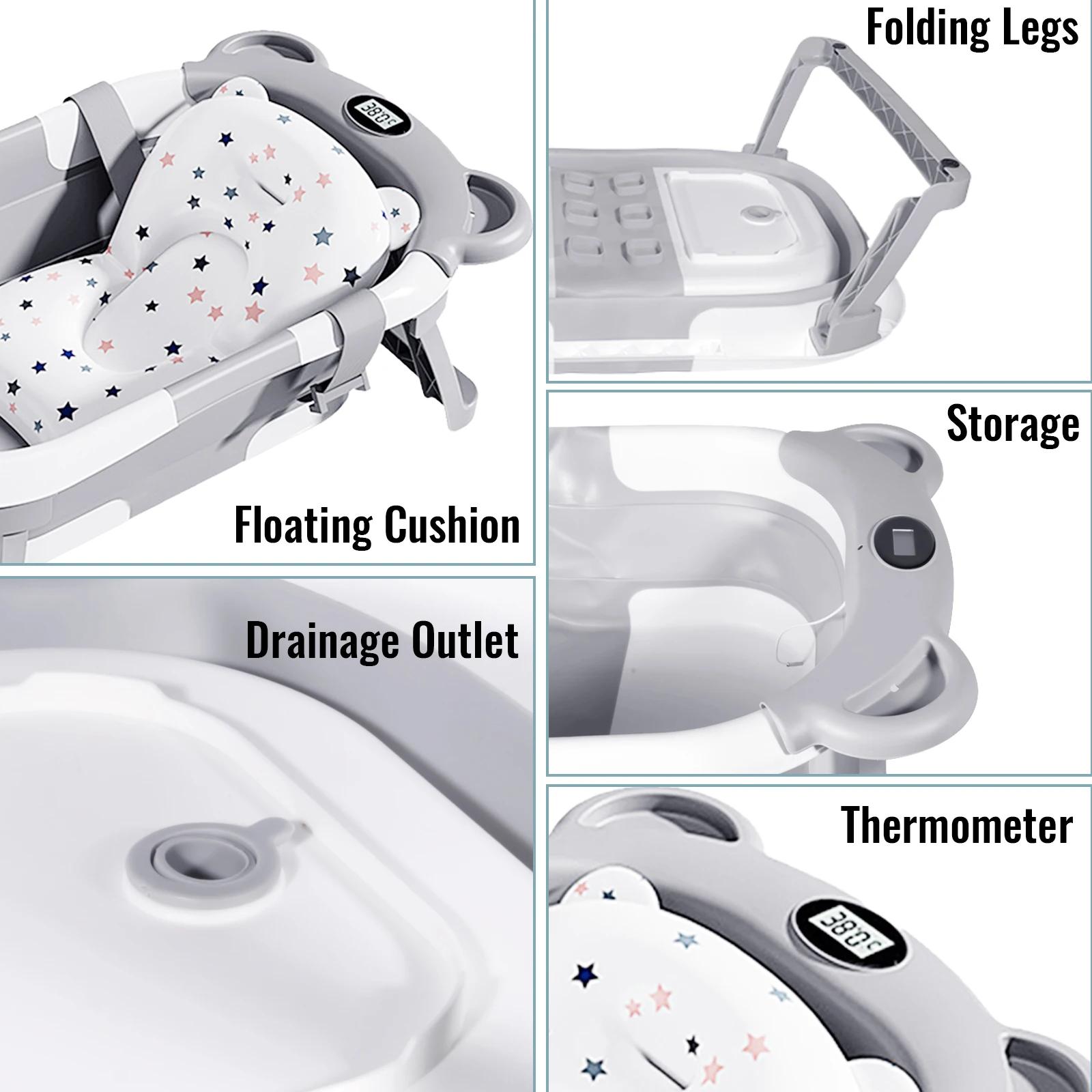 Baignoire pliable pour bébé, antidérapante, avec thermomètre pour surveiller la température de l'eau