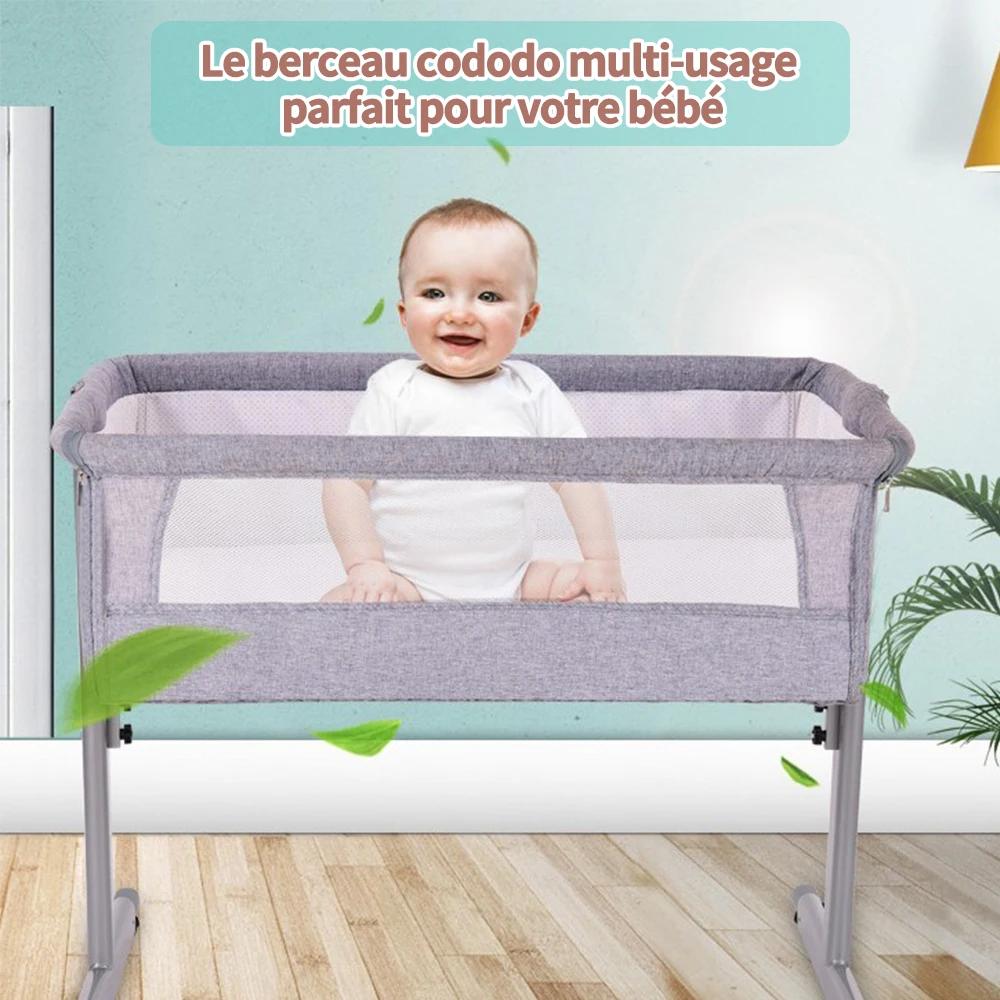 Lit Bébé, Berceau Cododo avec Matelas, Lit d'Appoint pour Bébé, Hauteur Réglable, Inclinable, Compat