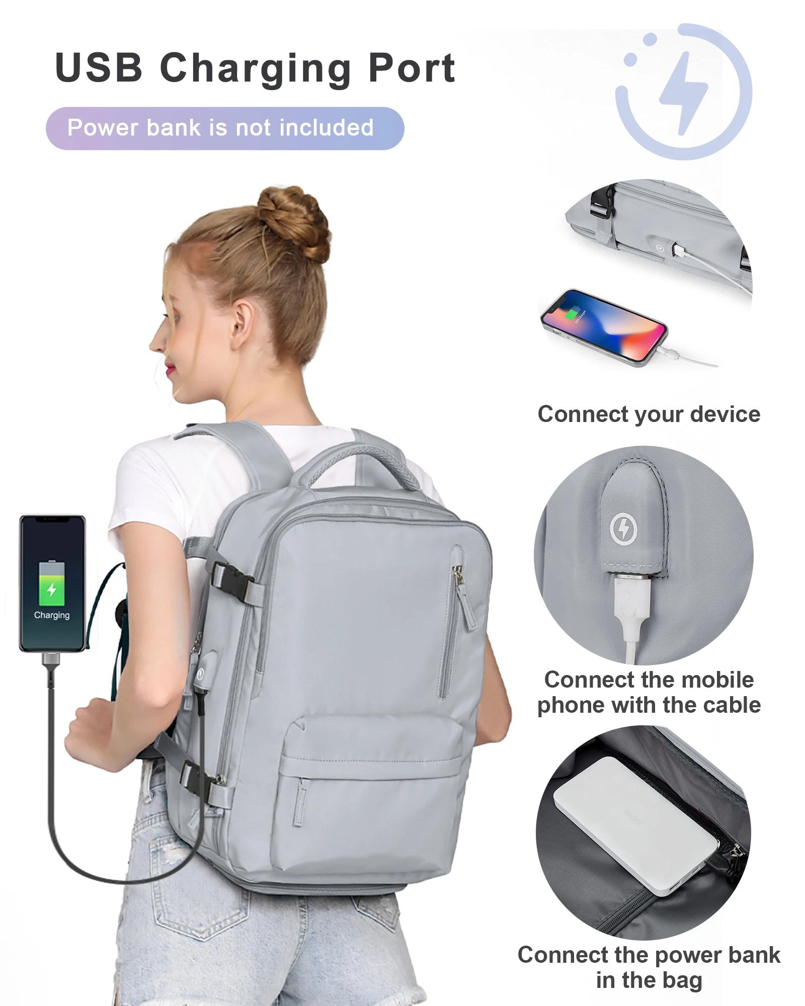 Sac à dos en nylon, sac à dos de voyage d'affaires avec port USB pour femmes et hommes, sac à dos an