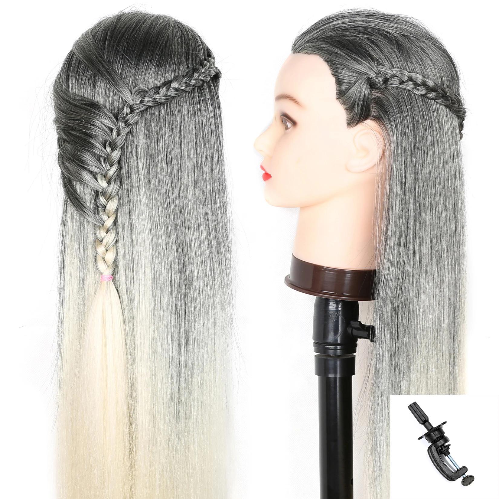 Modèle de tête de mannequin avec cheveux synthétiques longs, tête de mannequin tête de formation de