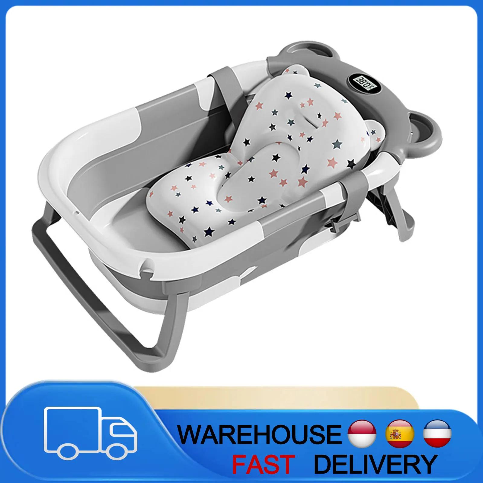 Baignoire pour bébé pliable avec thermomètre intégré, antidérapante, douche de voyage Portable, acce