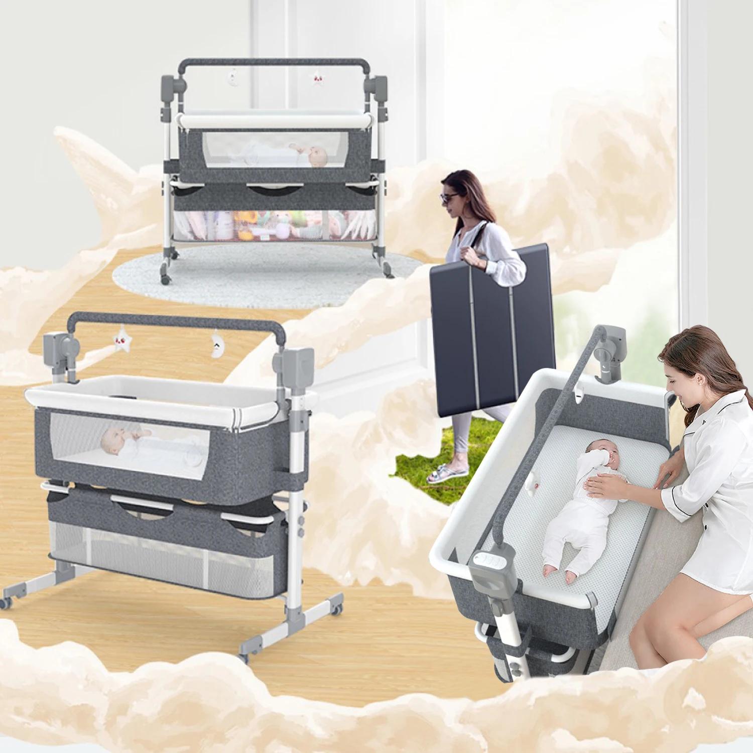 Moussinet pour bébé, moulinet à bascule automatique avec télécommande, roulettes, lit de chevet pour