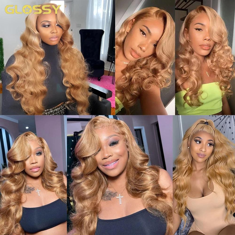 Perruque Lace Front Wig Body Wave Naturelle, Cheveux Humains, Couleur Blond Miel #27, 13x4, HD, pour