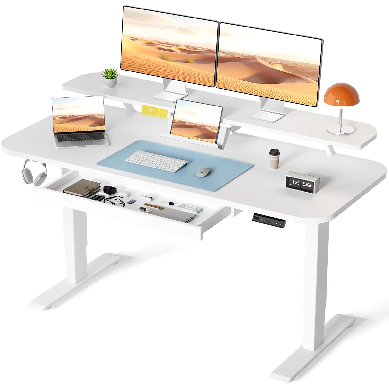 Bureau électrique sur pied avec égouts de proximité, bureau d'ordinateur ergonomique réglable, recom